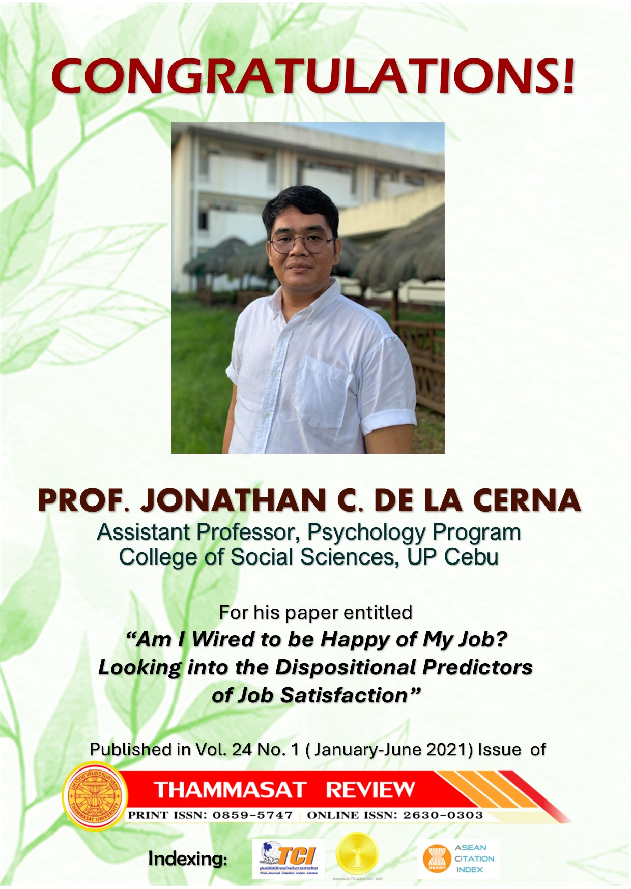 The College of Social Sciences Congratulates Asst. Prof. Jonathan de la Cerna for His Recent Publication